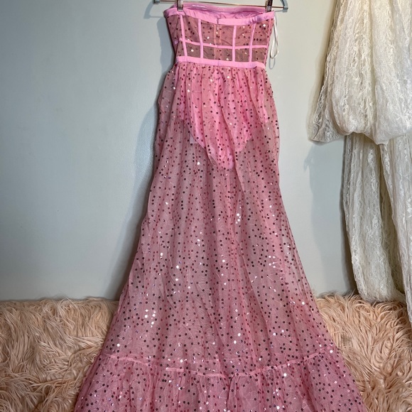 For Love & Lemons Manic Monday Embellished Corset Strapless Mesh Maxi Dress - Picture 8 of 10